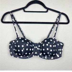LAND'S END Women's 12 Polka Dot Underwire Swim Top Convertible Black White Bikin